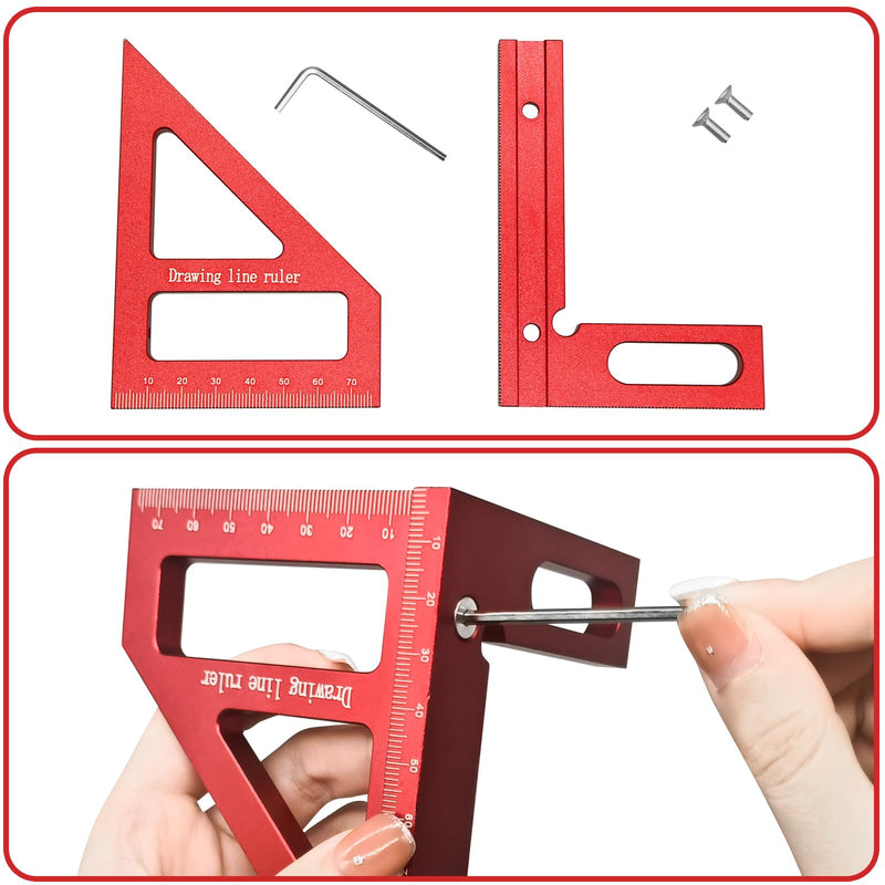 Woodworking Square Protractor, 3D Multi-Angle Measuring Ruler, 45/90 Degree Aluminum Miter Triangle Ruler Scriber, High Precision Layout Multi-Purpose Measuring Tool for Engineers