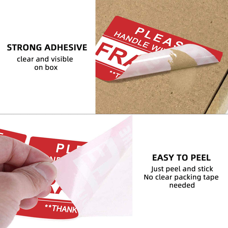 Printholic 2 Rolls Fragile Stickers 3" x 2" Please Handle with Care-Fragile-Thank You Warning Stickers Fragile Labels Permanent Adhesive for Shipping Moving Packing (500 Count/Roll)