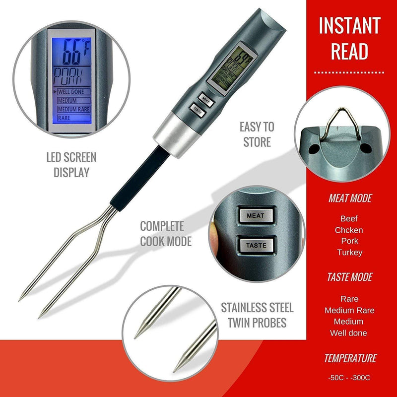 Meat Thermometer Fork BBQ Fork with Thermometer Digital BBQ Fork Thermometer Digital Cooking Fork Instant Read Fork for Kitchen, Grilling, Smoker, Barbecue, Turkey