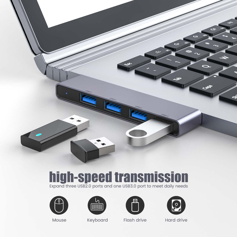 Fidioto USB Hub,4 Port USB 3.0 * 1 Hub, 2.0 * 3 Hub Splitter for Laptop,Windows PC,Mac,Printer,Flash Drive,Mobile HDD, Notebook PC