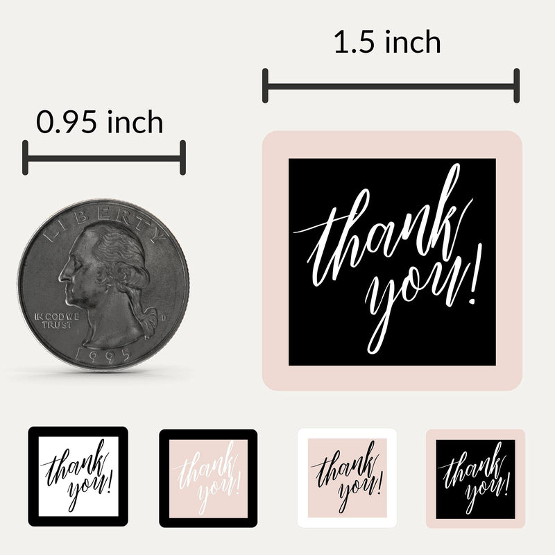 Mobiusea Creation Thank You Stickers Roll | Modern Minimalist | Pink Square 1.5 inch | Waterproof | 500 Labels for Small Business Supplies, Packaging, Bubble Mailer Seal Stickers, Gift Bags