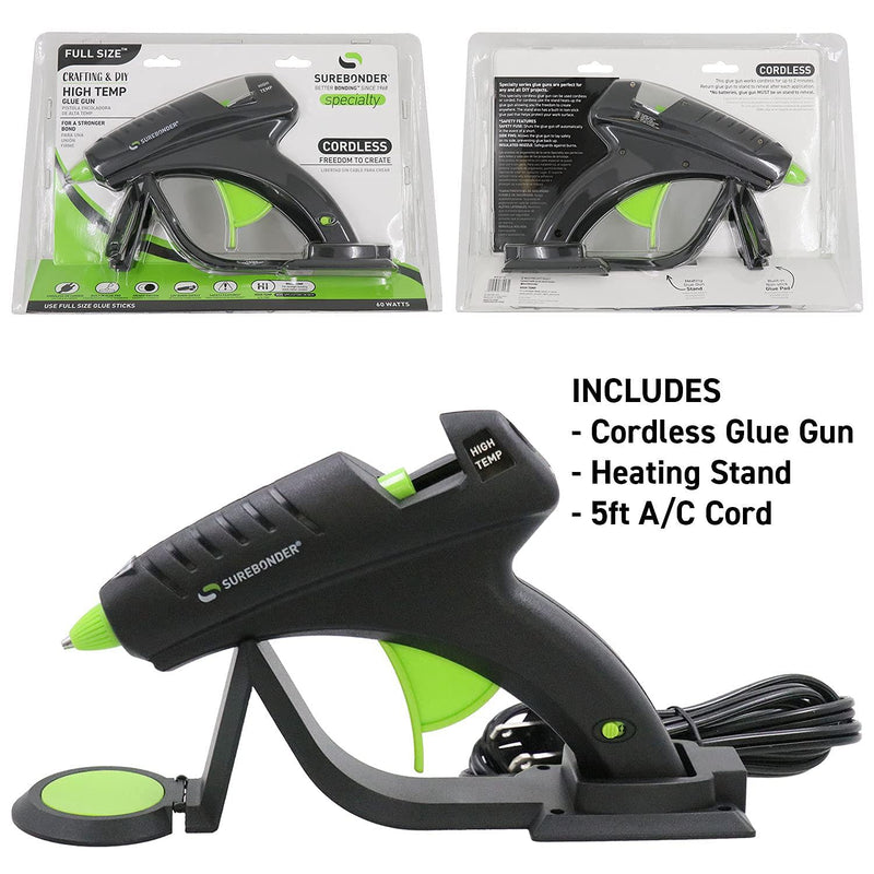 Surebonder Cordless Hot Glue Gun, High Temperature, Full Size, 60W, 50% More Power - Sturdily Bonds Metal, Wood, Ceramics, Leather & Other Strong Materials (Specialty Series CL-800F)