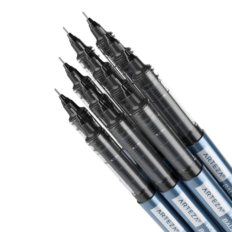 Arteza Rollerball Pens Fine Point, Set of 40 Black Liquid Ink, Extra Fine 0.5 mm Needle Tip Pen, Make Precise Lines, Office Supplies for Writing, Notetaking, and Drawing 40 Pack - 0.5 mm