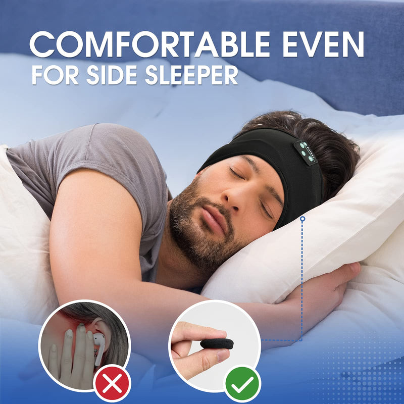 Wireless Headphones Headband for Sleeping, Fulext Bluetooth Sleep Headphones for Side Sleepers, Soft and Lightweight Eye Mask for Sleep, Ideal for Housework,Travel,Yoga,Workout,Running,Sports,Gift Black & Black