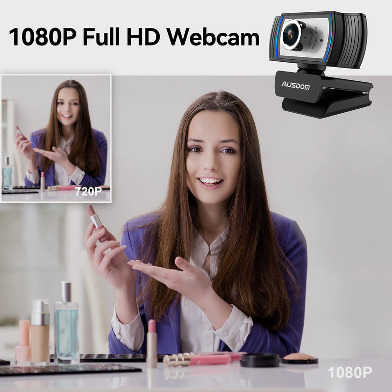 1080P Webcam, AUSDOM AW33 Full HD Web Cam with Built-in Noise Reduction Microphone Stream USB Web Camera for Zoom Meeting, Video Conferencing, Online Work, Home, Office,YouTube, Skype, and Streaming
