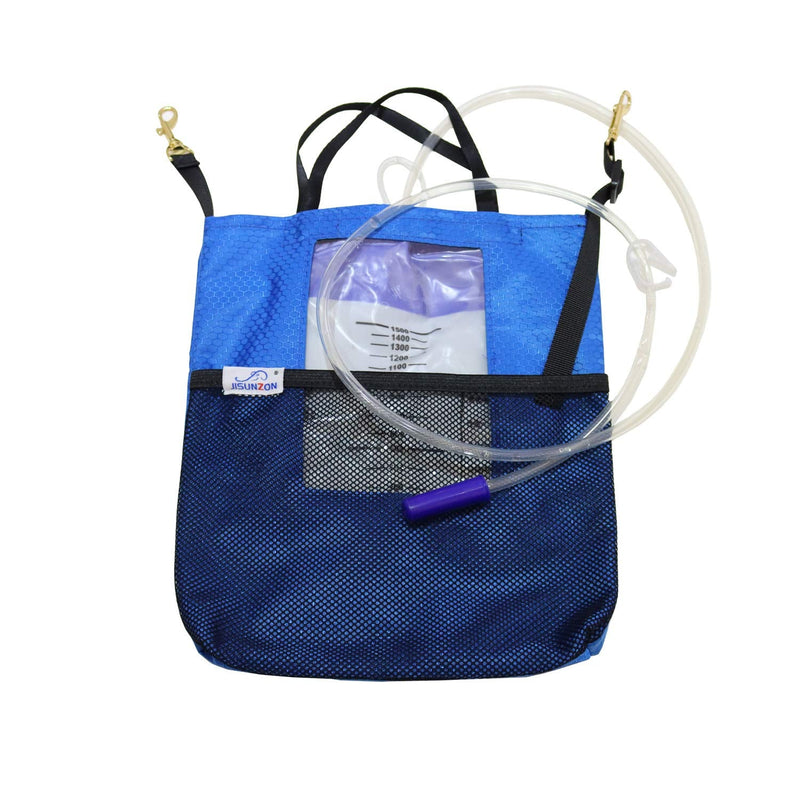 JISUNZON Urine Drainage Bag Holder - Privacy Covers for Wheelchairs, Bed Rails, Scooters - Conceals Catheter Line, Small Pocket - Durable Hooks, (Blue) Blue