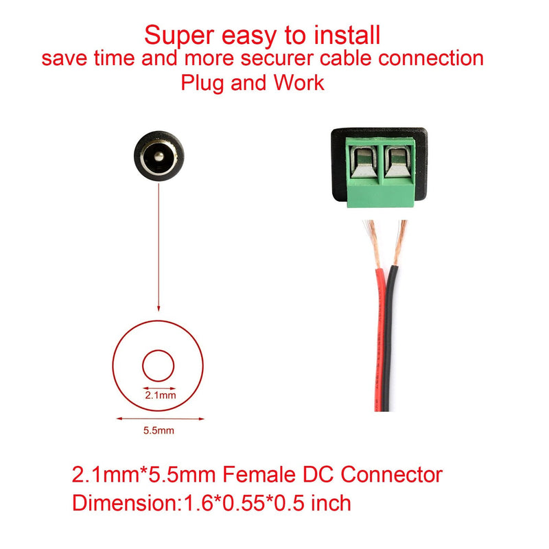 DAYKIT 10 Pairs 12V Male+Female 2.1x5.5MM DC Power Jack Plug Adapter Connector for CCTV Camera