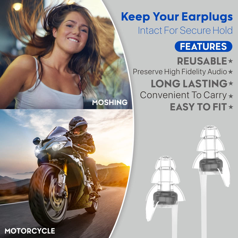 2 Pairs High Fidelity Concert Ear Plugs, Hearprotek Noise Reduction Music Earplugs, Hearing Protection for Musicians, Festival, DJ’s, Nightclub, Concerts, Drummers, Party, Motorcyclists (23db) Black