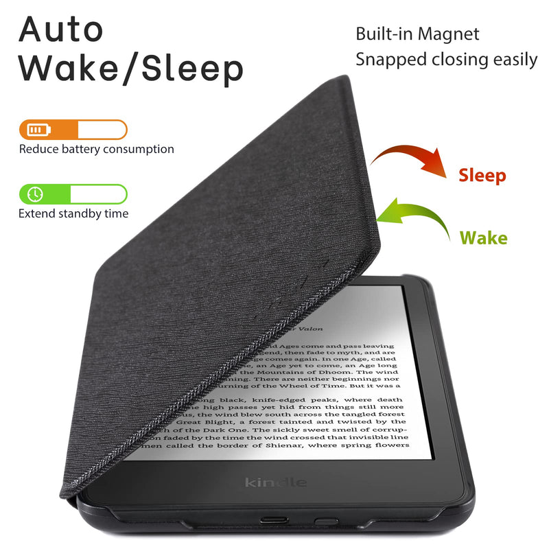 CoBak Case for All New Kindle 11th Generation 2022 Release Only - Slim PU Leather Smart Cover with Auto Sleep Wake, Protective Case for Kindle Basic Black