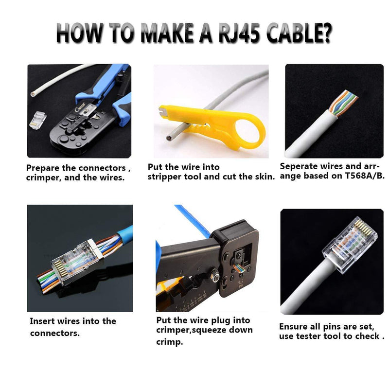 RJ45 CAT6 Pass Through Connectors Gold Plated 8P8C Plugs and Strain Relief (50xcat6plug+50xstrain Relief) Cat6 50+50pieces