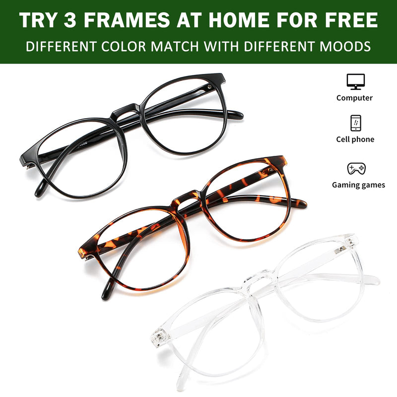 Przene 3 Pack Blue Light Blocking Glasses Women/Men,Retro Round Computer Glasses Anti Eye Strain/UV/Glare, Gaming Glasses. (Black/Crystal/Amber) Black/Crystal/Amber