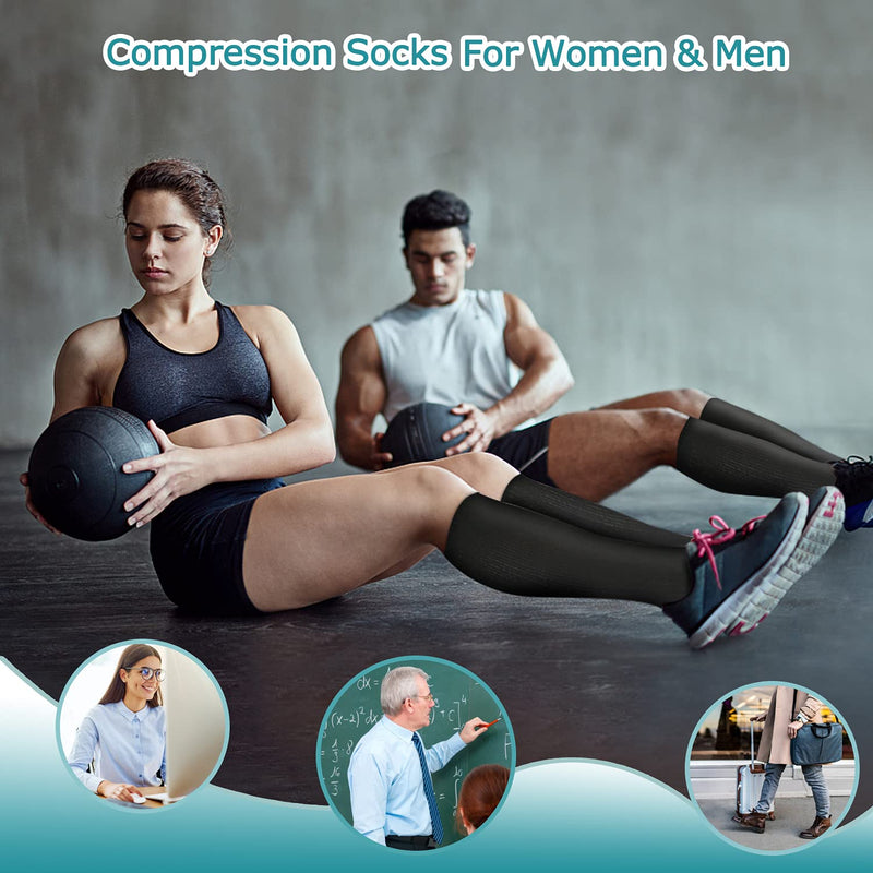 Compression Socks for Women & Men Circulation 8 Pairs 15-20mmHg-Best support for Nurse,Medical,Running,Athletic 01- Black Small-Medium