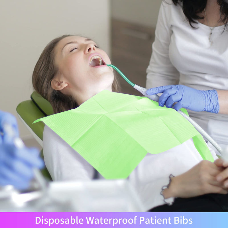 60 PCS Disposable Dental Bibs Waterproof Polyback Towel Tattoo Tray Covers, 3 Ply Dental Napkins Patient Bib Lap Cloths - Sturdy and Leakproof|13" x 18"|Green Green