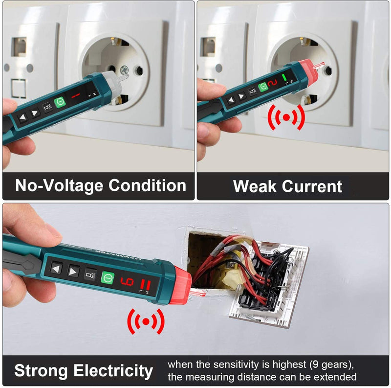Non-contact voltage tester/phase tester, Hanmatek AC1 current tester continuity tester 12-1000V/48V-1000V, acoustic buzzer and light indicator voltage tester AC1