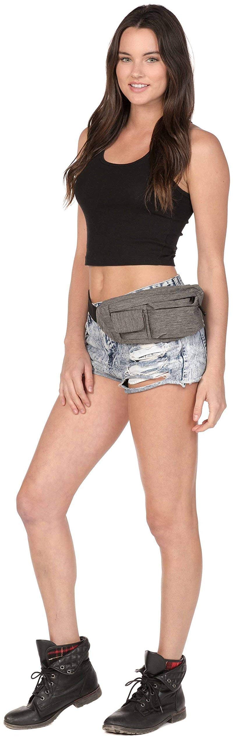 SoJourner 2-Pocket Gray Fanny Pack Hip Bag - fits men, women, kids, small, medium and large Gray / Charcoal