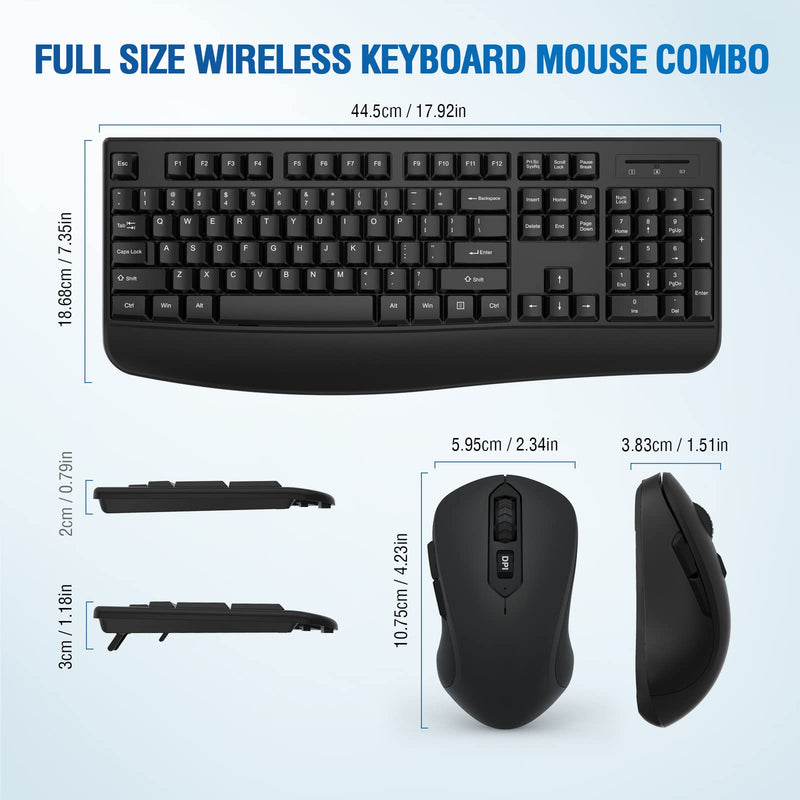 Wireless Keyboard and Mouse Combo, Loigys Full-Sized 2.4GHz Wireless Keyboard with Comfortable Palm Rest and Optical Wireless Mouse for Windows, Mac OS PC/Desktops/Computer/Laptops