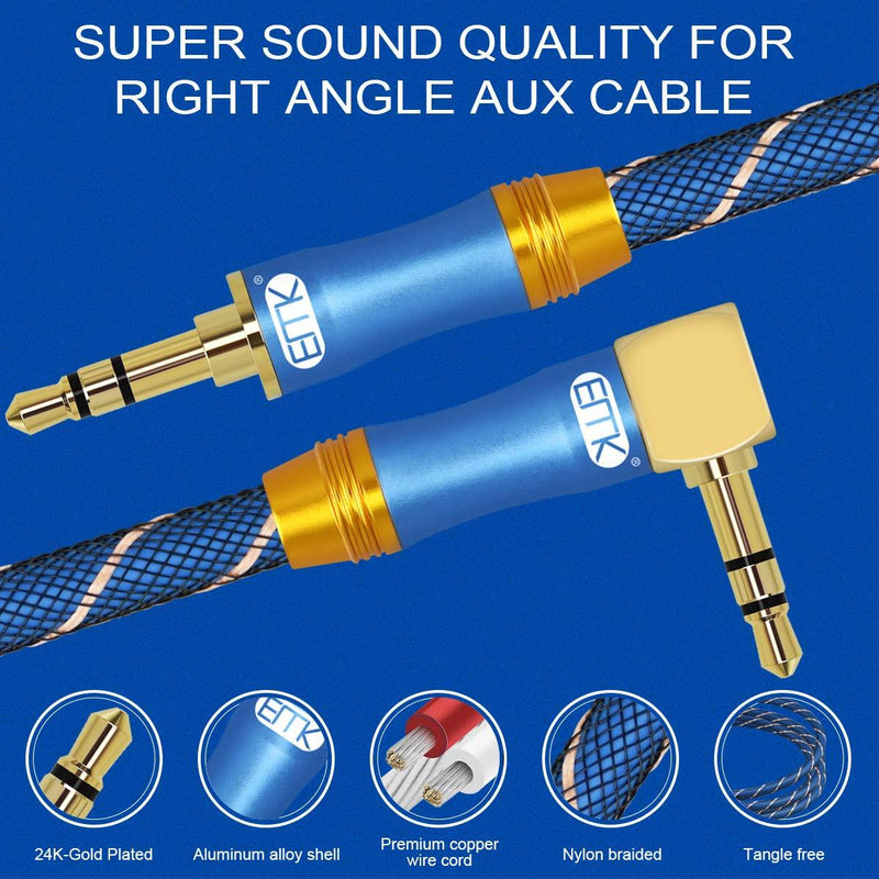 90 Degree Right Angle Aux Cable - [24K Gold-Plated,Sound Quality]EMK Audio Stereo Male to Male Cable for Laptop, Tablets, MP3 Players,Car/Home Aux Stereo, Speaker or More (16Ft/5Meters) 16Ft/5Meters
