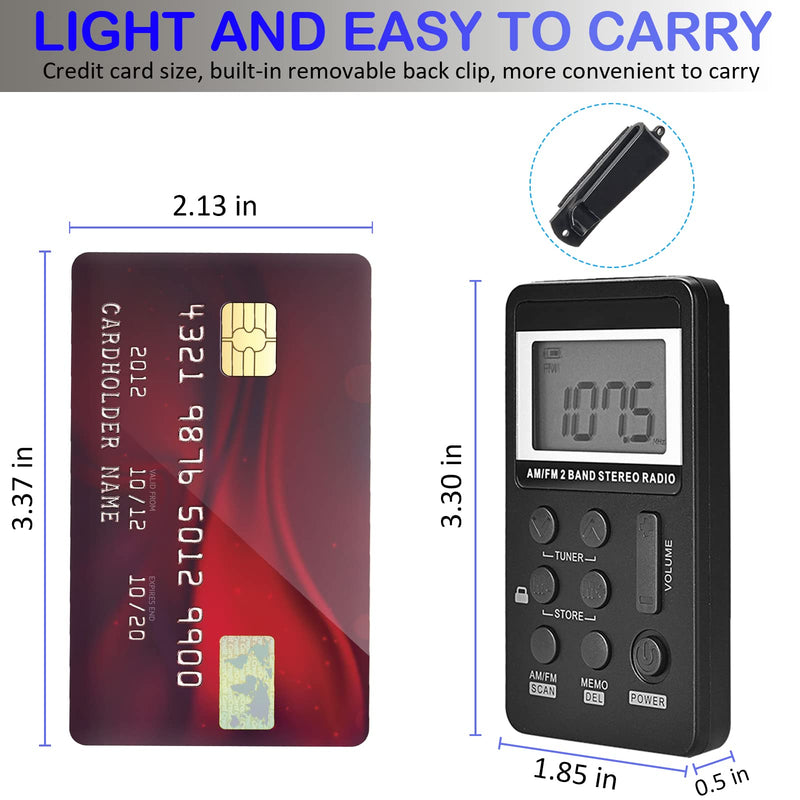 SWDSTP AM/FM Personal Portable Radio, Pocket Radio with Digital Tuning LCD Display, Rechargeable Walkman Radio with Sterio Earphone, Small Radio with Removable Back Clip for Walking, Jogging