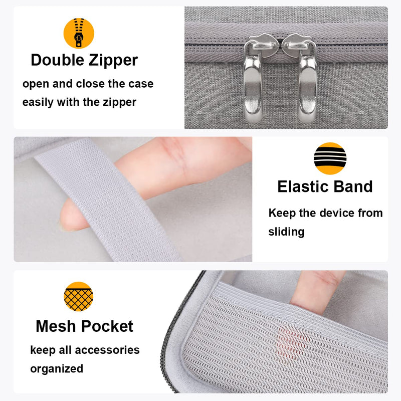 Elonbo Label Maker Case for SUPVAN E10 Mini Bluetooth Label Printer/POLONO P10 Mini Label Printer, Extra Interior Mesh Pocket Fits Label Paper Cable, Grey. CASE ONLY! (Label Maker not Included)