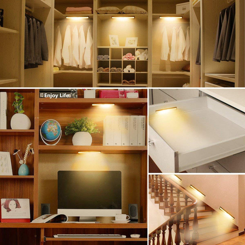 Motion Sensor Cabinet Light,Under Counter Closet Lighting, 10 LED Wireless USB Rechargeable Kitchen Lights,Battery Operated Lights,Stick On Lights for Wardrobe,Closets,Cupboard,Warm White-2Pack Silver-warm White Light