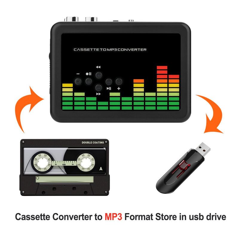 USB Cassette to MP3 Converter, Portable Walkman Cassette Audio Music Player Tape-to-MP3 Converter with Earphones, Volume Control, No PC Required