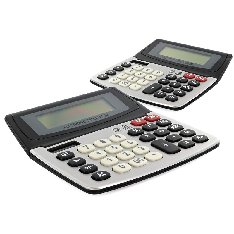 Emraw 12-Digit Dual Power Desktop Calculator with Adjustable Display Desk Calculators with Large LCD Display and Computer Keys Standard Function Scientific Handheld Office Calculator (Pack of 2)