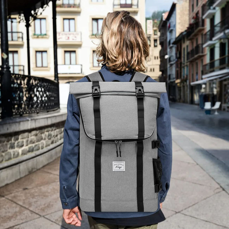 Laptop Backpack for Men Women, Kasqo 17 Inch Large Capacity Water Resistant Multi Pockets Bag, Business Computer Formal Backpack College School Student Casual Bookbag, Light Grey