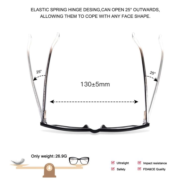AMOMOMA Trendy TR90 Oversized Blue Light Reading Glasses Women,Stylish Square Cat Eye Glasses AM6031 0c1.black 0.0 x