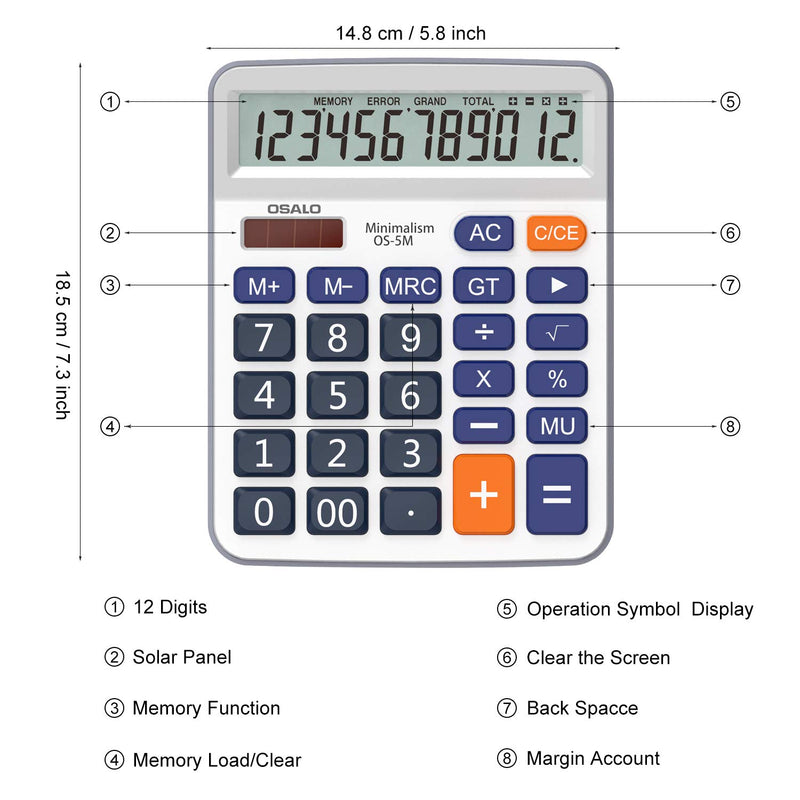 Pendancy Large LCD Display Button Electronic 12 Digits Desktop Minimalist Calculator(5M-2pcs) 5M-2pcs)