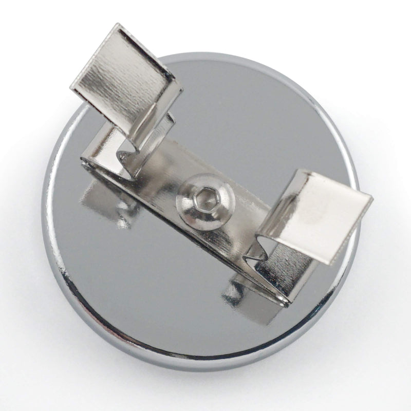 Master Magnetics RB50NPCX2 Magnetic Hook, Round Base Magnet Fastener with Steel Clip Chrome Plate, 2.04" Diameter, 2.210" Total Height, 35 Pounds, Silver (Pack of 2) 2 Pack