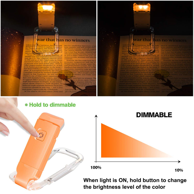 BIGLIGHT Amber Book Reading Light, LED Clip on Book Lights, Reading Lights for Books in Bed, Small Book Light for Kids, USB Rechargeable, 2 Brightness Adjustable for Eye Protection, Orange