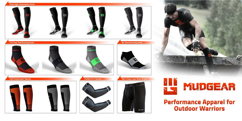 MudGear Padded Arm Sleeves 2-Pack - Men's, Women's, Youth - Compression Padded Elbow Protection - OCR, Baseball, and Football Black/Gray Medium