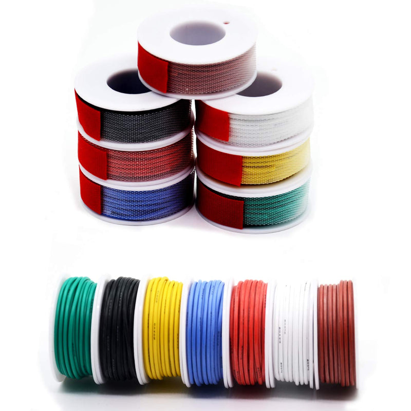 0. 05mm² 30 AWG Silicone Electrical Wire Connect Cable Soft and Flexible Stranded Wire Made of Tinned Copper Wire High 7 Colors Each 20 Meter Spool Temperature Resistance 200 Celsius 60V 0.05mm²/30awg-7 Color