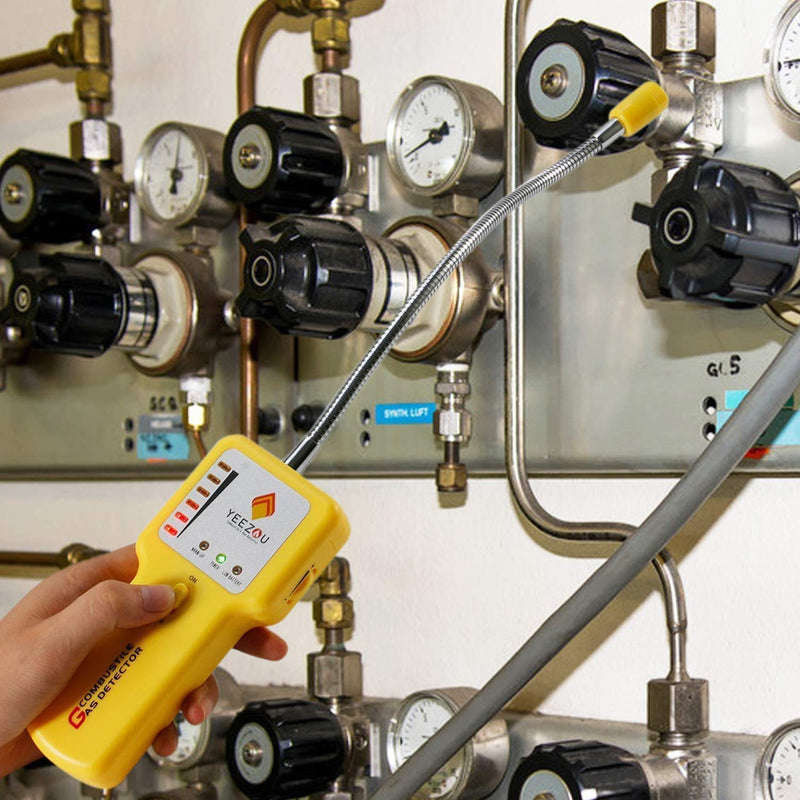 Y201 Propane and Natural Gas Leak Detector; Portable Gas Sniffer to Locate Gas Leaks of Combustible Gases Like Methane, LPG, LNG, Fuel, Sewer Gas; w/ Flexible Sensor Neck, Sound & LED Alarm, eBook Yellow
