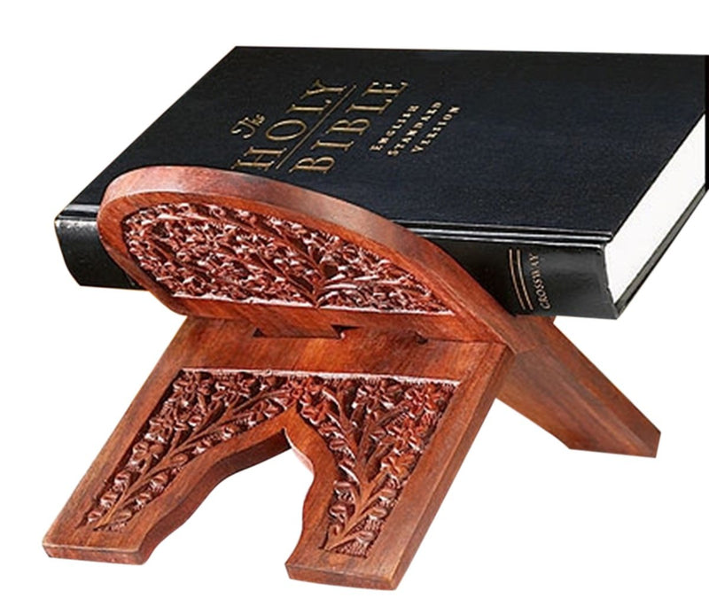 Carved Rosewood Bible Hymnal or Missal Display Stand, 10 Inch