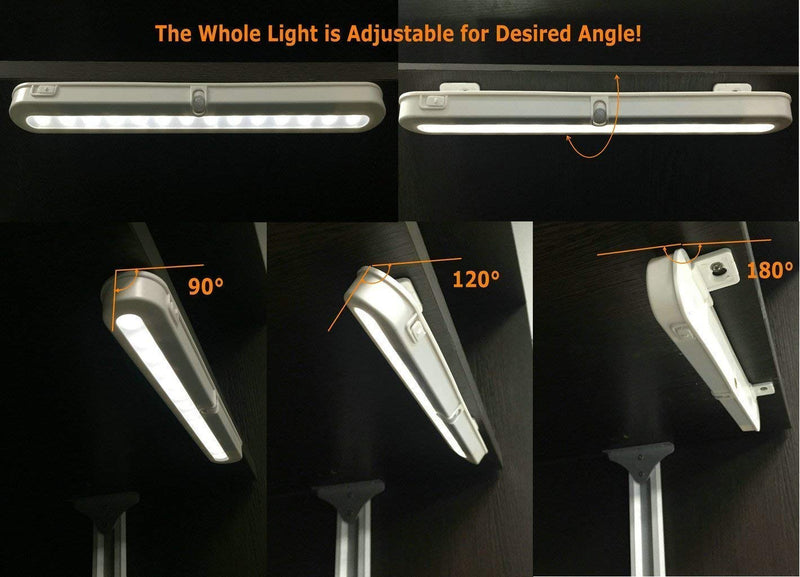 T01LB LED Closet Light - BLS Super Bright 20 LED Under Cabinet Lighting Battery Powered / DC Input Wireless Motion Sensing Light, Motion & Light Sensor, Light Beam Adjustable, Black(2 Pack) 6000 Kelvin Clean White-2 Pack (Black)