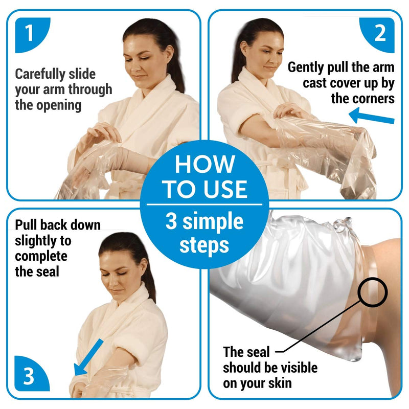 100% Waterproof Cast Cover Arm -【Watertight Seal】 - Reusable Adult Full Arm Cast Covers for Shower Elbow, Hand & Wrist - 2 Pack