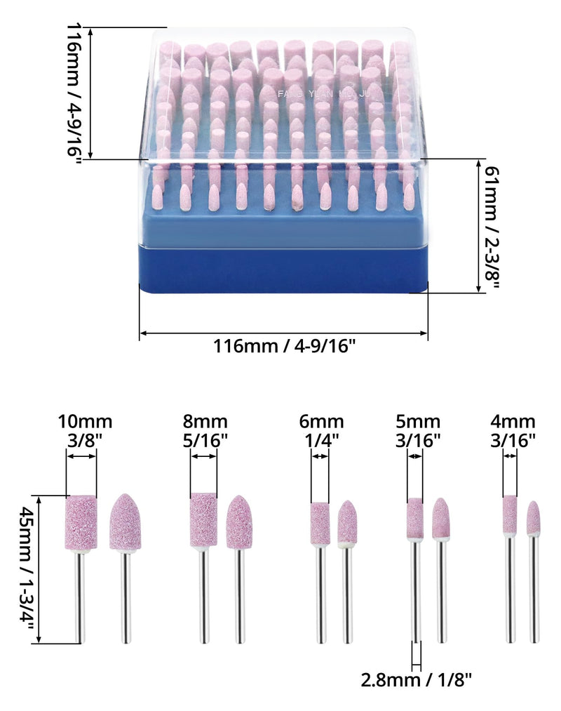 QWORK® Pack of 100 grinding stone tips, grinding points, 3 mm shaft diameter, for grinding and polishing