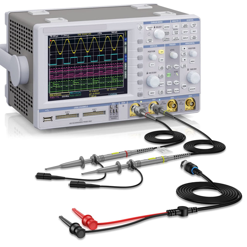 AUTOUTLET 2PCS P6100 100MHz Oscilloscope Probe Kit, with BNC to Minigrabber Test Line Kit, 10:1 and 1:1 Switchable High-Precision Scope Oscilloscope Clip Probes 100mhz (with BNC to Minigrabber)