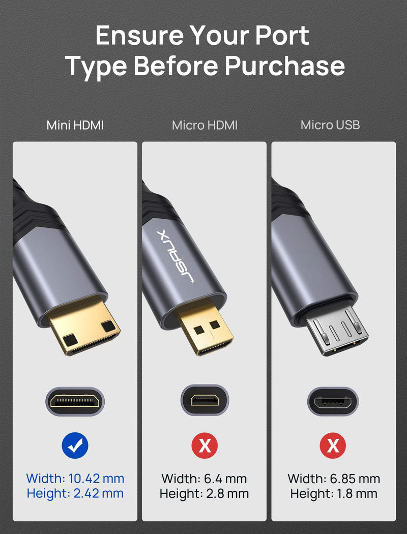 Mini HDMI to HDMI Cable 6FT, JSAUX [Aluminum Shell, Braided] High Speed 4K 60Hz HDMI 2.0 Cord, Compatible with Camera, Camcorder, Tablet and Graphics/Video Card, Laptop, Raspberry Pi Zero W -Grey Grey