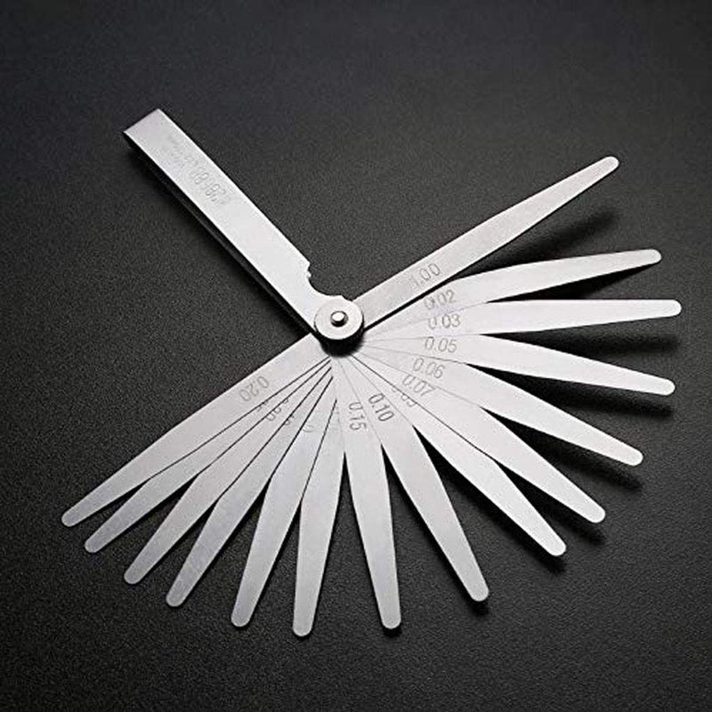 KEWAYO Stainless Steel Feeler Gauge Metric Measuring Tool (0.02-1.00mm, 17 Blades), for Measuring Gap Thickness