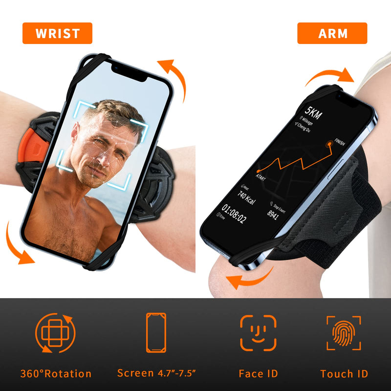 Running Wristband Phone Holder - Optimized2023-360° Rotation & Detachable - Armband for iPhone 14/13/12/Pro/Pro Max/XS/XR/X, Samsung, and More - Fits 4.7''-7.5'' Phones (S) - for Running and Walking