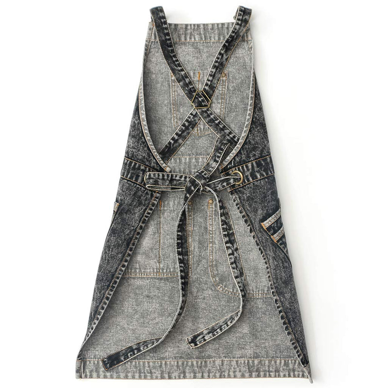 Jeanerlor - Denim Hair Stylist Tool Apron with Pockets for Women - Jean Work Apron Cross Straps & Adjustable S to M (Black) Medium Black