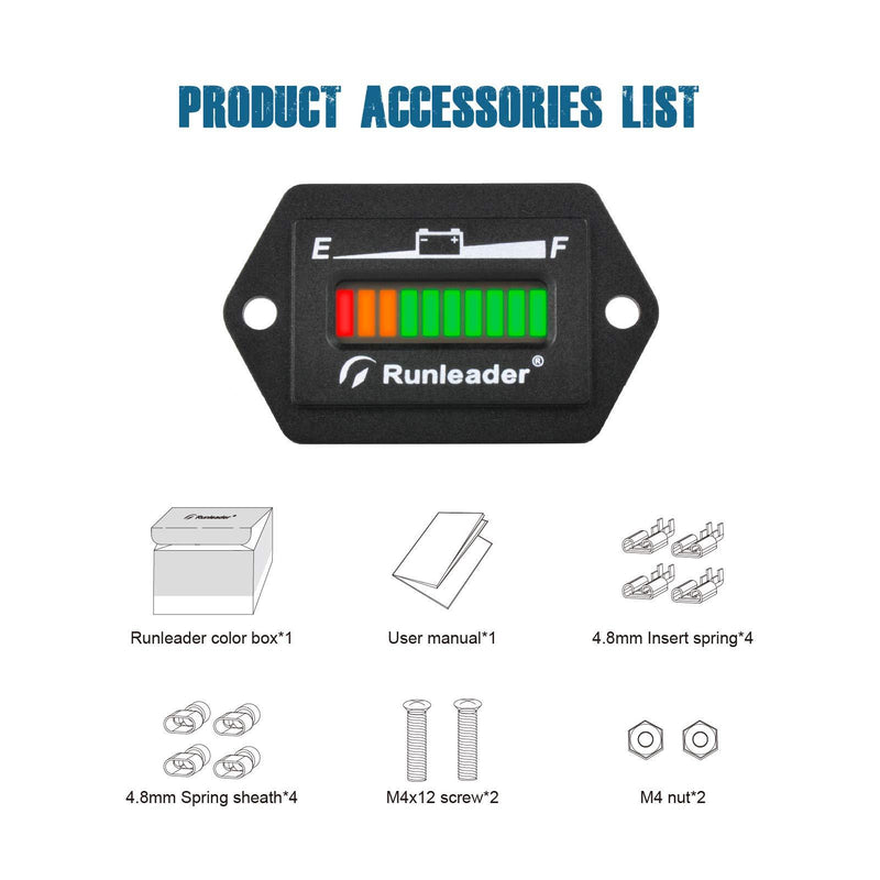 Runleader 36V Battery Fuel Gauge Meter,Battery Level Meter,Lead Acid Battery Applicably,Single&Multiple Screen Display for Golf Cart Club Car Forklift Scrubber Machine (36V)