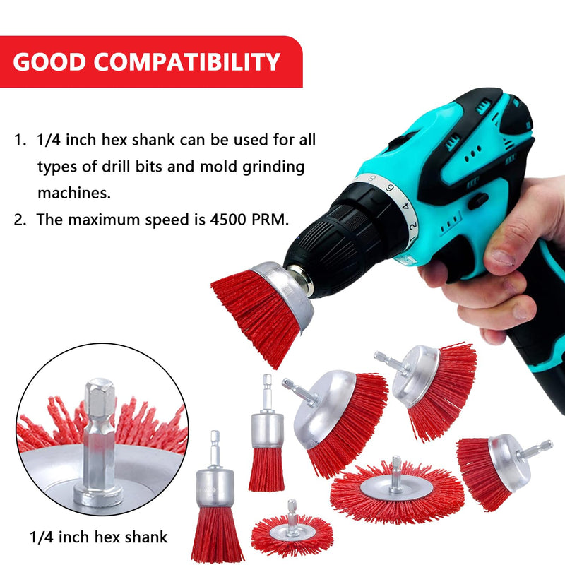 7 piece nylon brush set with 1/4 shank nylon filament disc brush cup brush brush brush set 7 sizes sanding attachment for drill perfect for removing rust/corrosion/paint