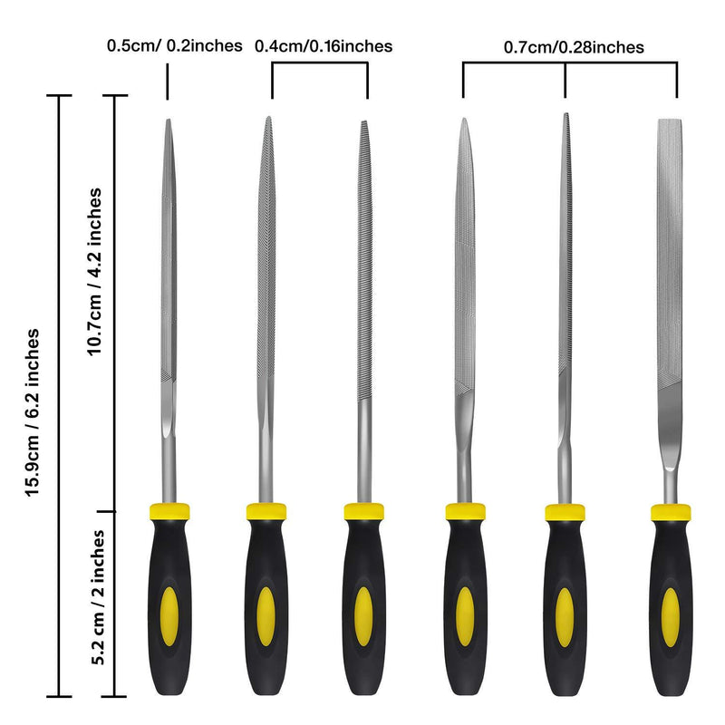 Needle File Set, 6 Pieces Hand Metal Files, Hardened Alloy Strength Steel Set Includes Flat, Flat Warding, Square, Triangular, Round, and Half-Round File Black-6pcs