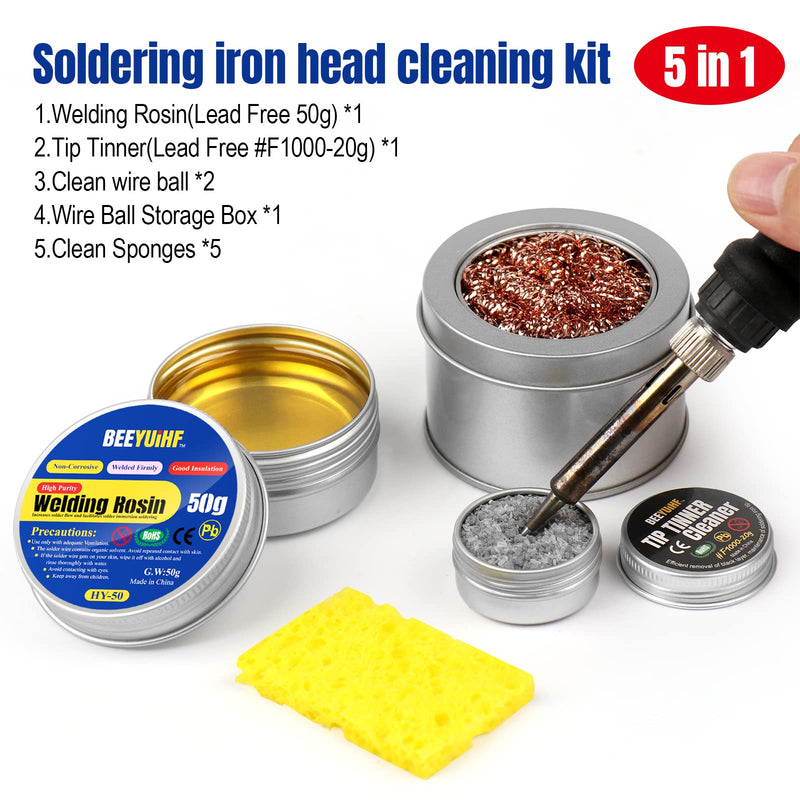 BEEYUIHF soldering tip cleaner set - lead-free soldering tip reactivator 16g + rosin flux paste (1.76oz/50g) + soldering sponge cleaning (50x35x5mm) + soldering tip cleaner