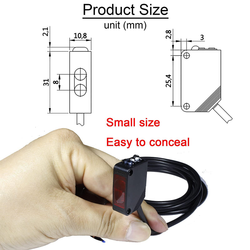 IKSACE E3Z-R61 Photoelectric Beam Sensor Indoor Wall Mounted NPN (NO Or NC Switchable) Retroreflective photoelectric Sensor Proximity Switch with 2M Cable,Reflector Panel,0-3M Induction Adjustable 1 pieces