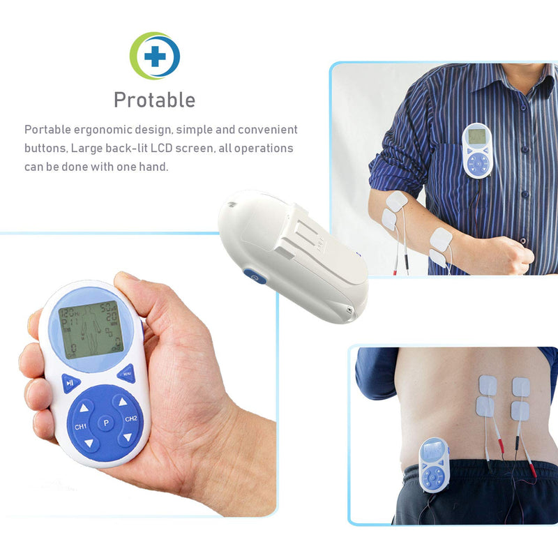 TENS Unit Muscle Stimulator EMS Pulse Massager 2020 Upgrade 3-in-1 Combination with Independent 2 Channels, 32 Preset&2 Manual Modes Professional Handheld Electrotherapy Device for Body Pain Relief