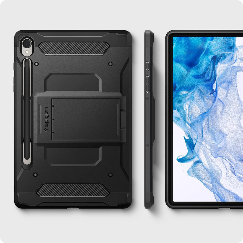 Spigen Tough Armor Pro Designed for Samsung Galaxy Tab S9 Case 11 Inch 2023 (SM-X71) Premium Shockproof Protective Hard Shell Case with Kickstand and S Pen Holder - Black